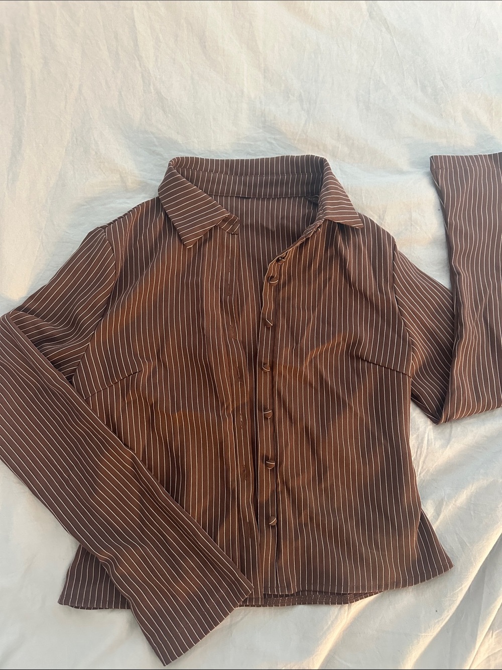 Fitted Brown Pinstripe Button-Up Shirt
